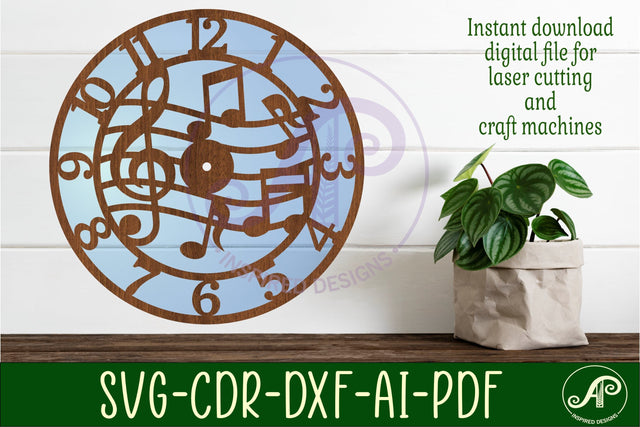Music wall clock laser cut files, SVG file. vector SVG APInspireddesigns 