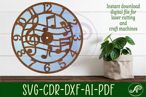Music wall clock laser cut files, SVG file. vector SVG APInspireddesigns 