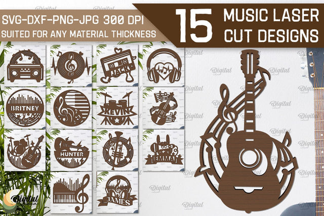 Music Wall Decor Laser Cut Bundle. Wooden Music Signs SVG SVG Evgenyia Guschina 