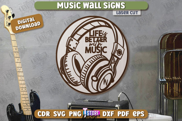 Music Wall Sign Laser Cut | Round Sign | 3D Home Wall Decor | CNC File SVG The T Store Design 