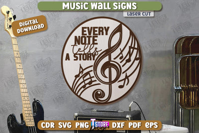 Music Wall Sign Laser Cut | Round Sign | 3D Home Wall Decor | CNC File SVG The T Store Design 