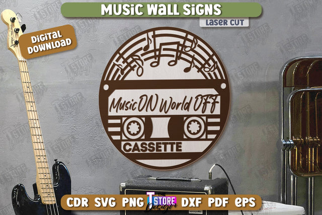Music Wall Sign Laser Cut | Round Sign | 3D Home Wall Decor | CNC File SVG The T Store Design 
