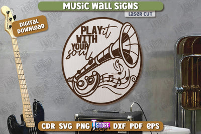 Music Wall Sign Laser Cut | Round Sign | 3D Home Wall Decor | CNC File SVG The T Store Design 