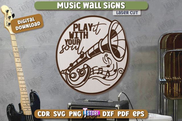 Music Wall Sign Laser Cut | Round Sign | 3D Home Wall Decor | CNC File SVG The T Store Design 