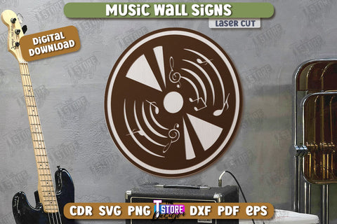 Music Wall Signs Laser Cut Bundle | Round Sign | 3D Home Wall Decor | CNC Files SVG The T Store Design 