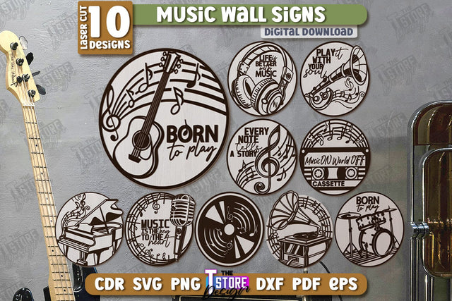 Music Wall Signs Laser Cut Bundle | Round Sign | 3D Home Wall Decor | CNC Files SVG The T Store Design 