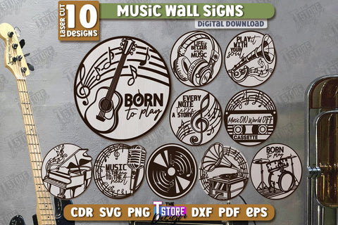Music Wall Signs Laser Cut Bundle | Round Sign | 3D Home Wall Decor | CNC Files SVG The T Store Design 