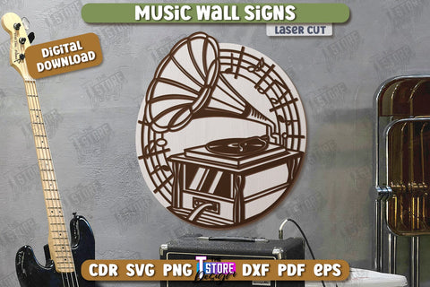 Music Wall Signs Laser Cut Bundle | Round Sign | 3D Home Wall Decor | CNC Files SVG The T Store Design 