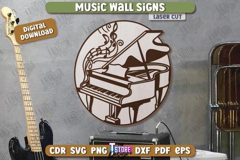 Music Wall Signs Laser Cut Bundle | Round Sign | 3D Home Wall Decor | CNC Files SVG The T Store Design 