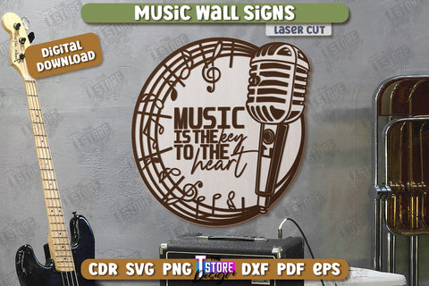 Music Wall Signs Laser Cut Bundle | Round Sign | 3D Home Wall Decor | CNC Files SVG The T Store Design 