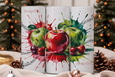 Musical Apples & Cherries Tumbler Wrap Sublimation DesignSVG 