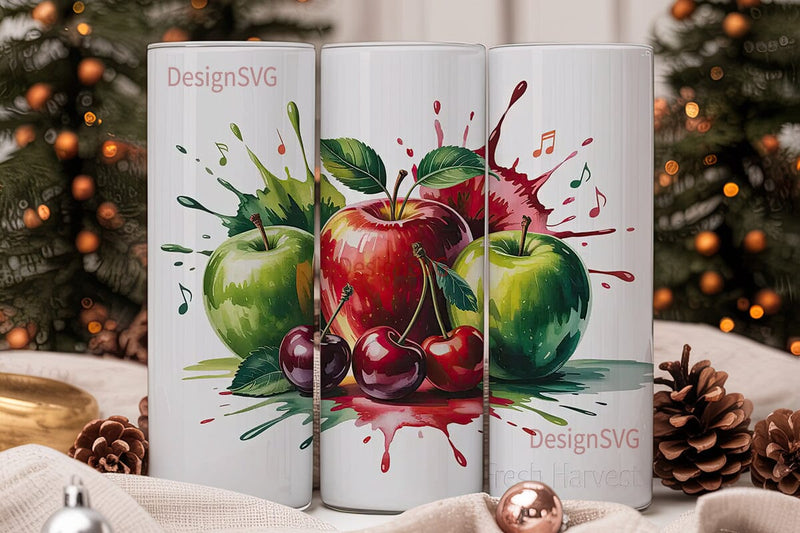 Musical Apples & Cherries Tumbler Wrap Sublimation DesignSVG 