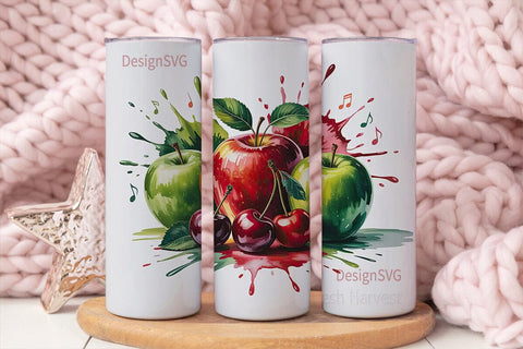 Musical Apples & Cherries Tumbler Wrap Sublimation DesignSVG 