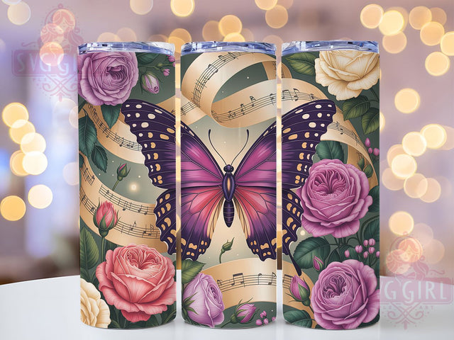 Musical Butterfly Floral 20oz Tumbler, Music Notes Cup Wrap, Artistic Sublimation Design, 20Oz Tumbler Wrap, Musical Theme Cup, Colorful Butterfly Tumbler, Creative Floral Music Wrap Sublimation SvggirlplusArt 