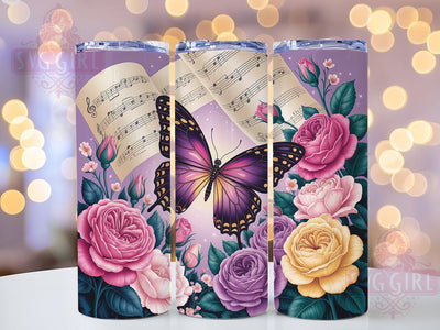 Musical Butterfly Floral 20oz Tumbler, Music Notes Cup Wrap, Artistic Sublimation Design, 20Oz Tumbler Wrap, Musical Theme Cup, Colorful Butterfly Tumbler, Creative Floral Music Wrap Sublimation SvggirlplusArt 