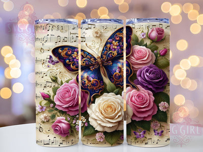 Musical Butterfly Floral 20oz Tumbler, Music Notes Cup Wrap, Artistic Sublimation Design, 20Oz Tumbler Wrap, Musical Theme Cup, Colorful Butterfly Tumbler, Creative Floral Music Wrap Sublimation SvggirlplusArt 