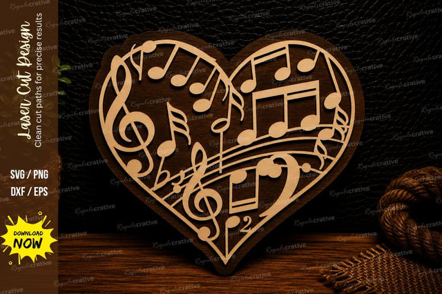 Musical Notes Heart Laser Cut SVG Design SVG Regulrcrative 