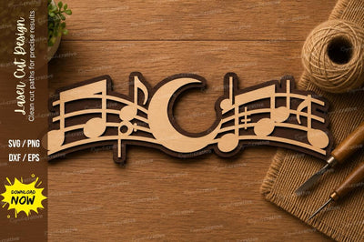 Musical Notes Moon Laser Cut SVG Design SVG Regulrcrative 