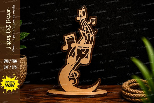 Musical Notes Moon Ornament Laser Cut Svg Design SVG Regulrcrative 