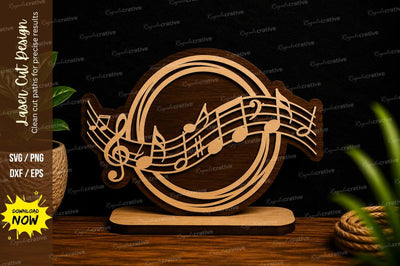 Musical Notes Wave Ornament Laser Cut Svg Design SVG Regulrcrative 