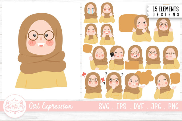 Muslim Girl Expression Illustration SVG dapiyupi store 