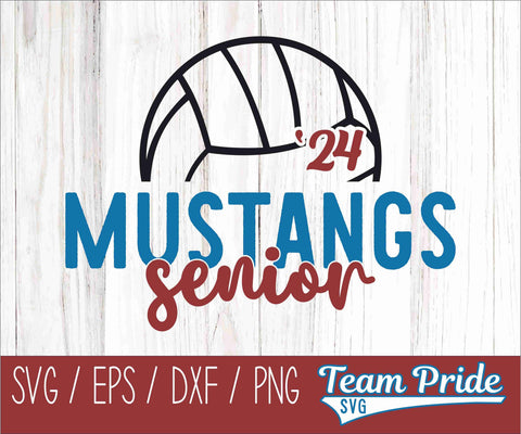 Mustangs Senior 2024 Volleyball SVG Digital Download Printable - SVG, EPS, DXF, PNG SVG Team Pride SVG 