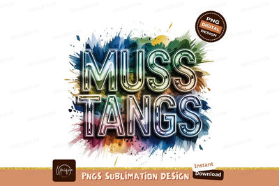 Mustangs Text Art Watercolor Background Design Sublimation Designangry 