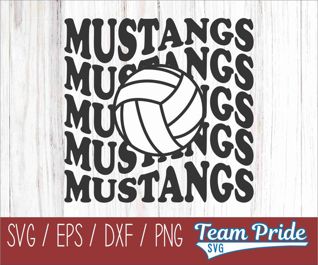 Mustangs Volleyball Retro Wave SVG Digital Download Printable - SVG, EPS, DXF, PNG SVG Team Pride SVG 