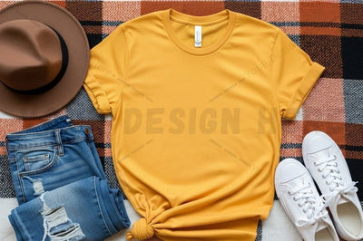 Mustard yellow t-shirt with casual outfit Mock Up Photo Designangry 