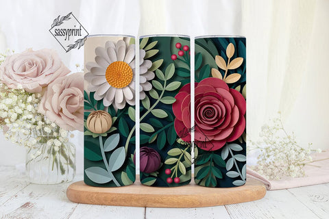 Muted Floral Paper Craft 20oz Tumbler Sublimation sassyprint 