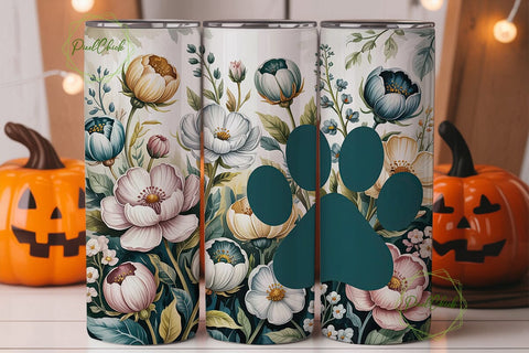 Muted Floral Paw Print 20oz Tumbler Wrap Sublimation PixelChick 