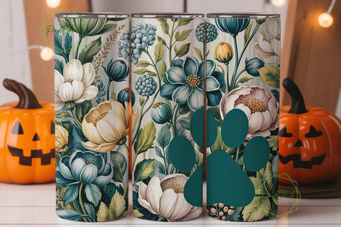 Muted Floral Paw Print 20oz Tumbler Wrap Sublimation PixelChick 