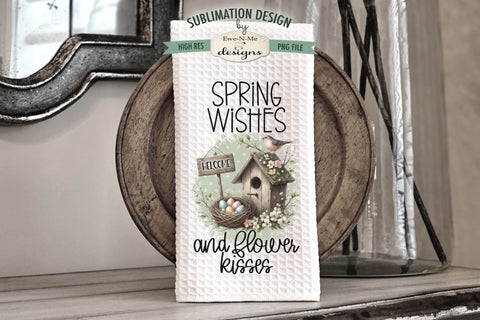Muted Spring Flowers and Bird Houses | Kitchen Towel Sublimation Designs Sublimation Ewe-N-Me Designs 