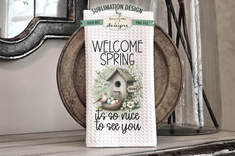 Muted Spring Flowers and Bird Houses | Kitchen Towel Sublimation Designs Sublimation Ewe-N-Me Designs 