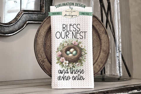 Muted Spring Flowers and Bird Houses | Kitchen Towel Sublimation Designs Sublimation Ewe-N-Me Designs 