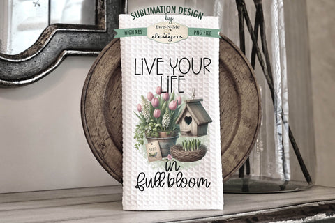 Muted Spring Flowers and Bird Houses | Kitchen Towel Sublimation Designs Sublimation Ewe-N-Me Designs 