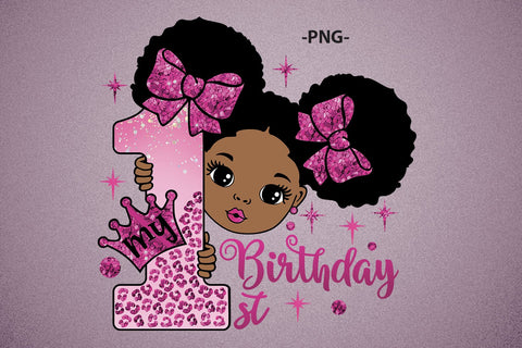 My 1st Birthday Girl PNG | Pink Glitter Afro Baby Clipart | First Birthday Sublimation Design for Shirts and Decor SVG 1uniqueminute 