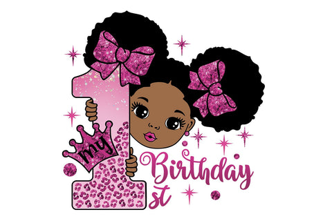 My 1st Birthday Girl PNG | Pink Glitter Afro Baby Clipart | First Birthday Sublimation Design for Shirts and Decor SVG 1uniqueminute 
