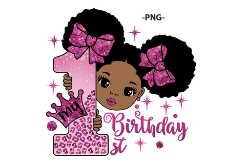 My 1st Birthday Girl PNG | Pink Glitter Afro Baby Clipart | First Birthday Sublimation Design for Shirts and Decor SVG 1uniqueminute 