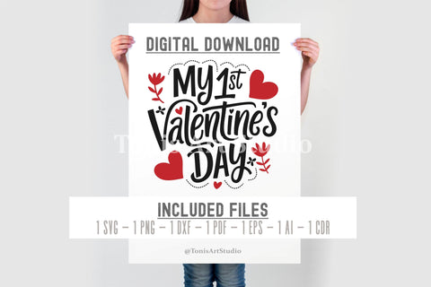 My 1st Valentine's Day SVG, Baby First Valentine Shirt Design, Cute Newborn Valentine Onesie, Heart Sublimation PNG, Digital Download for Cricut & Silhouette, DXF EPS PDF AI CDR SVG TonisArtStudio 