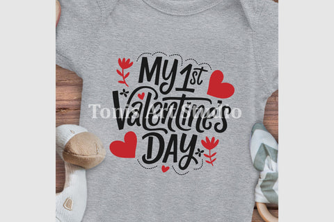 My 1st Valentine's Day SVG, Baby First Valentine Shirt Design, Cute Newborn Valentine Onesie, Heart Sublimation PNG, Digital Download for Cricut & Silhouette, DXF EPS PDF AI CDR SVG TonisArtStudio 