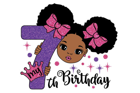 My 7th Birthday Girl SVG PNG JPG PDF DXF AI EPS | Afro Girl Glitter Birthday Clipart for Sublimation, T-Shirts and Invitations SVG 1uniqueminute 