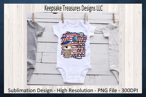 My First 4th Of July Baby Boy Bear, Patriotic Baby One Piece Sublimation PNG, Digital Download, PNG Printable Sublimation Keepsake Treasures Designs LLC. 