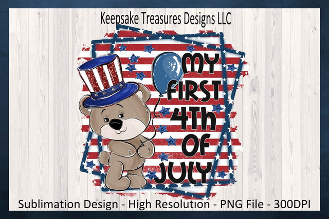 My First 4th Of July Baby Boy Bear, Patriotic Baby One Piece Sublimation PNG, Digital Download, PNG Printable Sublimation Keepsake Treasures Designs LLC. 