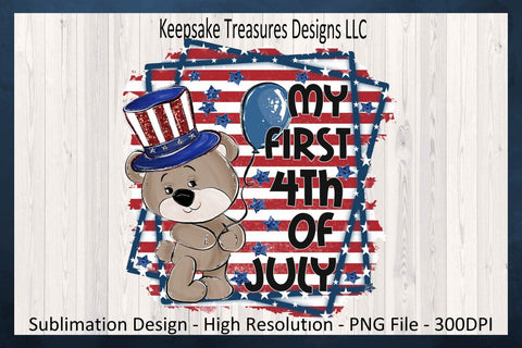 My First 4th Of July Baby Boy Bear, Patriotic Baby One Piece Sublimation PNG, Digital Download, PNG Printable Sublimation Keepsake Treasures Designs LLC. 