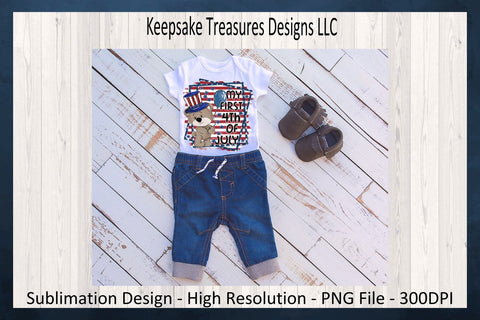 My First 4th Of July Baby Boy Bear, Patriotic Baby One Piece Sublimation PNG, Digital Download, PNG Printable Sublimation Keepsake Treasures Designs LLC. 