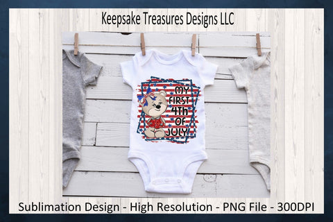 My First 4th Of July Baby Girl Bear, Patriotic Baby One Piece Sublimation PNG, Digital Download, PNG Printable Sublimation Keepsake Treasures Designs LLC. 