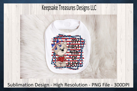 My First 4th Of July Baby Girl Bear, Patriotic Baby One Piece Sublimation PNG, Digital Download, PNG Printable Sublimation Keepsake Treasures Designs LLC. 