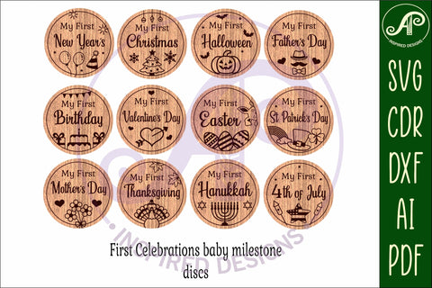 My first celebrations Baby holiday milestone discs SVG laser SVG APInspireddesigns 