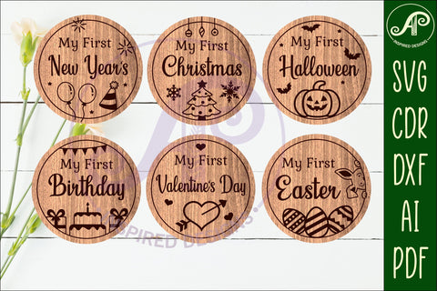 My first celebrations Baby holiday milestone discs SVG laser SVG APInspireddesigns 
